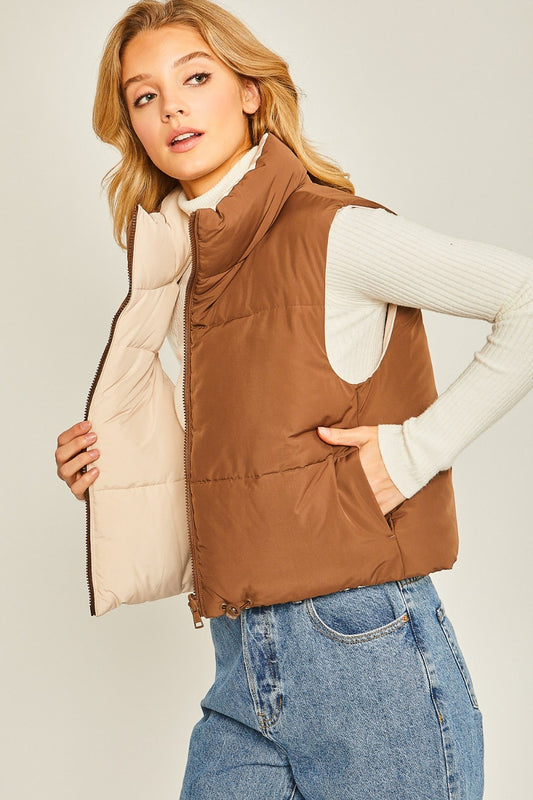 Vest-Love Tree Zip Up Cropped Contrast Reversible