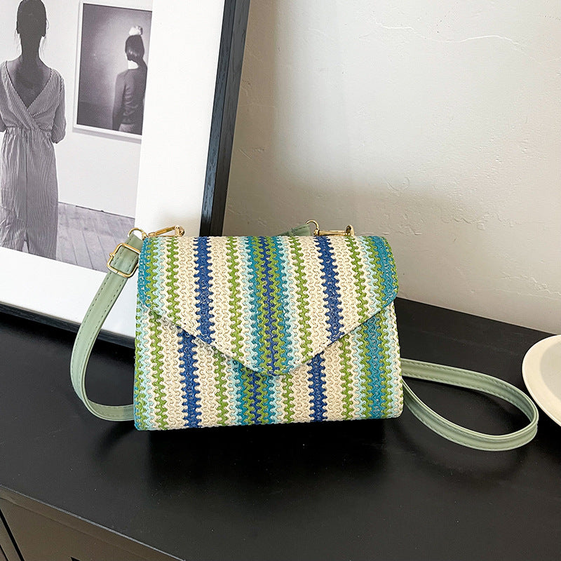 Bag-Straw Color Striped Shoulder-3 Options