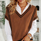 Sweater-Striped Trim V-Neck Vest-2 Colors