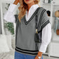 Sweater-Striped Trim V-Neck Vest-2 Colors