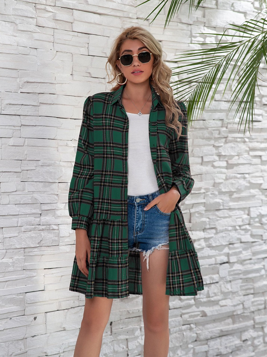 *PRESALE-Jacket Dress-Ruffle Plaid Long Sleeve