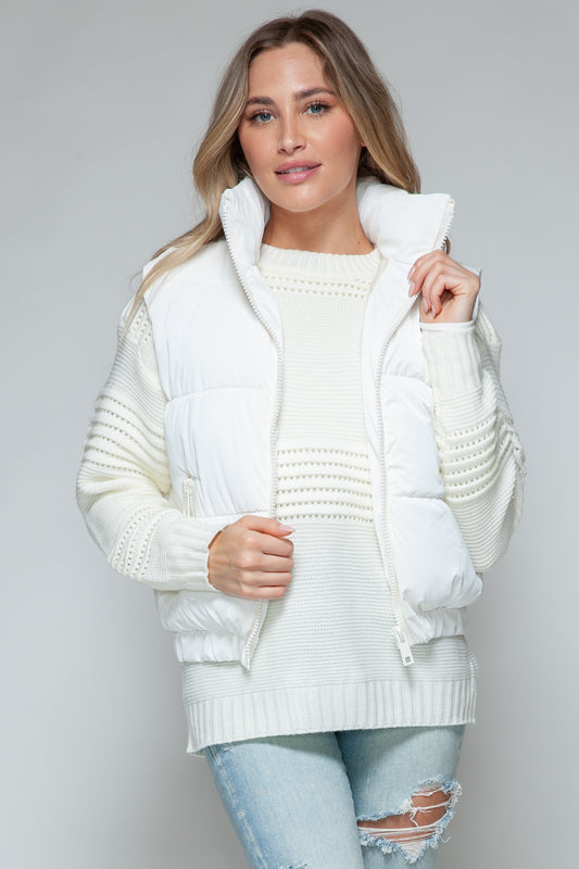 Vest- Faux Fur Lining Quilted-White