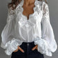 Blouse-Lace Patchwork Puff Sleeve Pleated