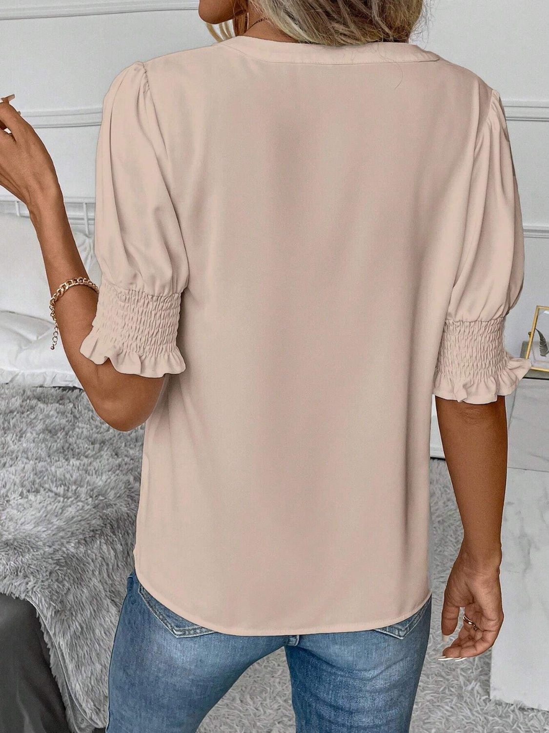 Blouse-Notched Short Sleeve-7 Colors