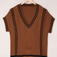 Sweater-Striped Trim V-Neck Vest-2 Colors