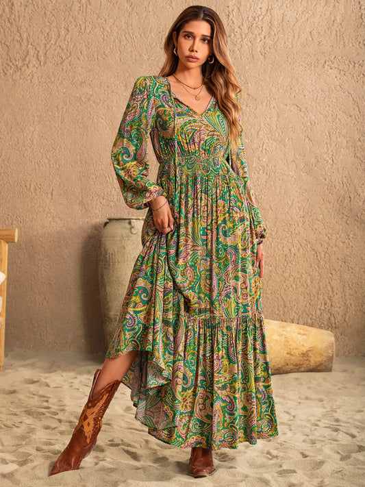 *PRESALE-Dress-Boho Tie Neck Long Sleeve