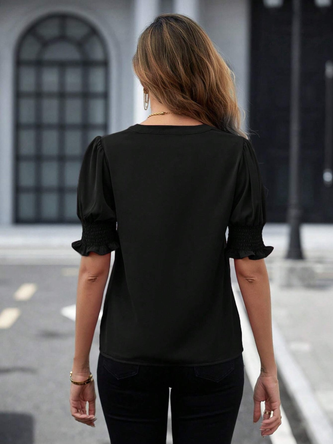 Blouse-Notched Short Sleeve-7 Colors