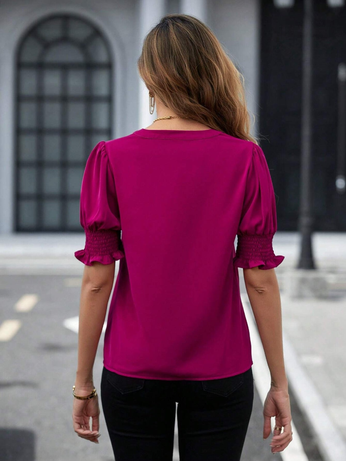 Blouse-Notched Short Sleeve-7 Colors