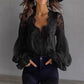 Blouse-Lace Patchwork Puff Sleeve Pleated