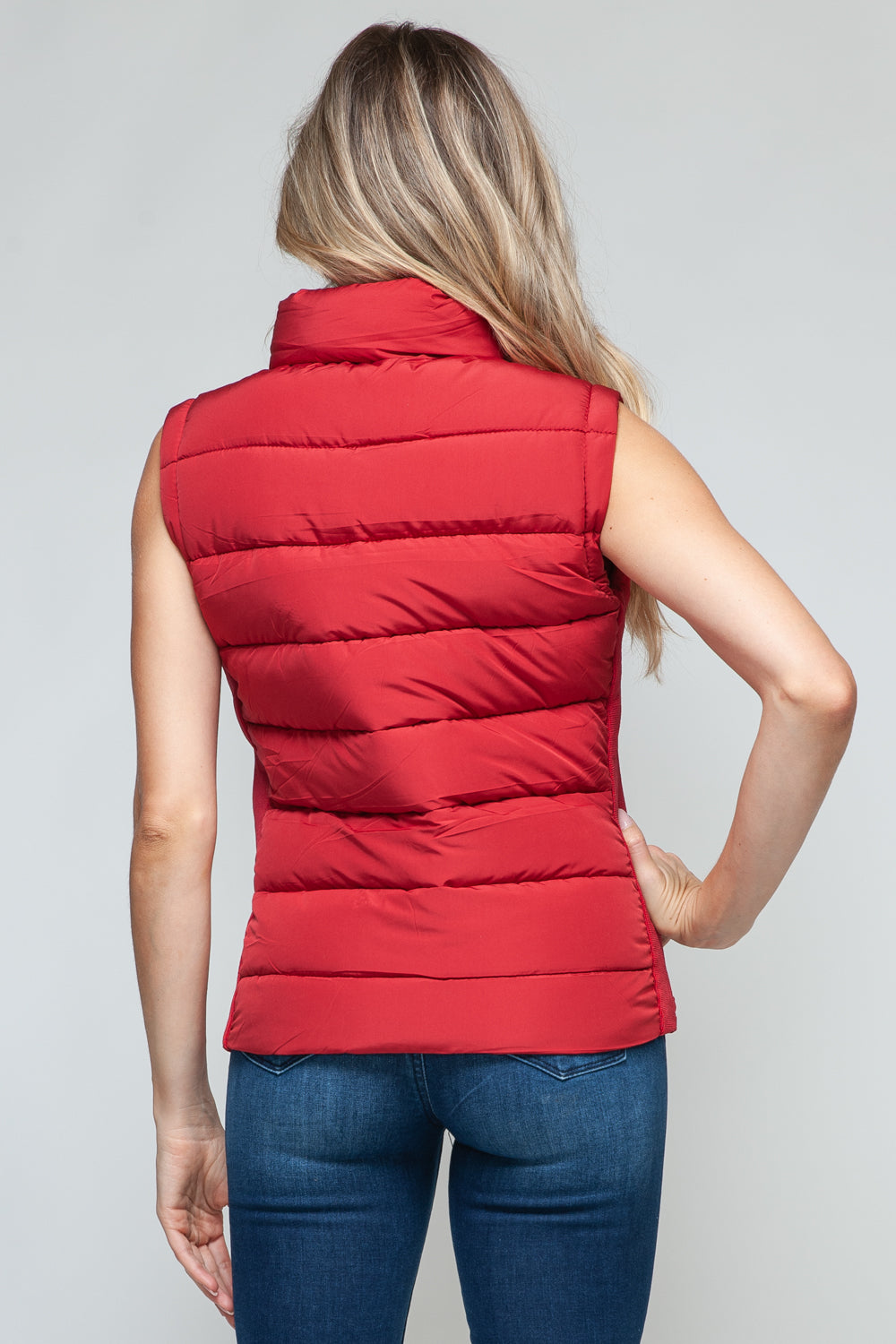 Vest-Zip Up Turtleneck with Pockets-Red