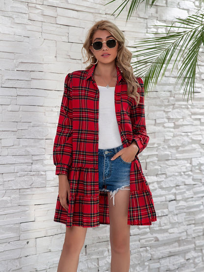 *PRESALE-Jacket Dress-Ruffle Plaid Long Sleeve