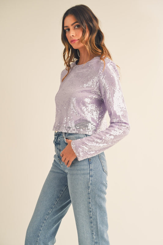 Top-Shoulder Padded Sequin Crop