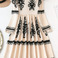 Dress-Tassel Printed Three-Quarter Sleeve Mini