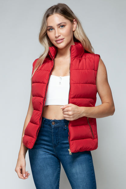 Vest-Zip Up Turtleneck with Pockets-Red