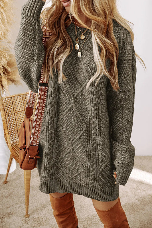 *PRESALE-Sweater-Cable-Knit Round Neck Sweater Dress