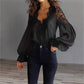 Blouse-Lace Patchwork Puff Sleeve Pleated