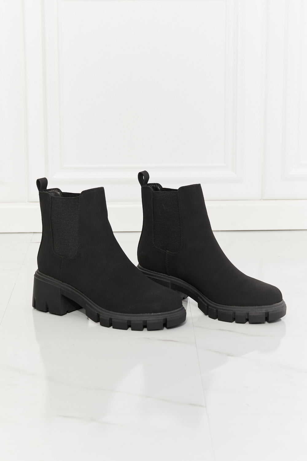 Boots-Matte Lug Sole Chelsea Boots-Black