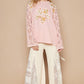 Top-Flower Patch Lace Sleeve Knit-Pink