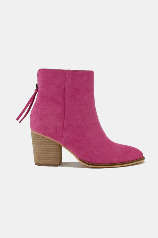 Boots-Fashion Suede Point Toe Ankle Booties-Cerise