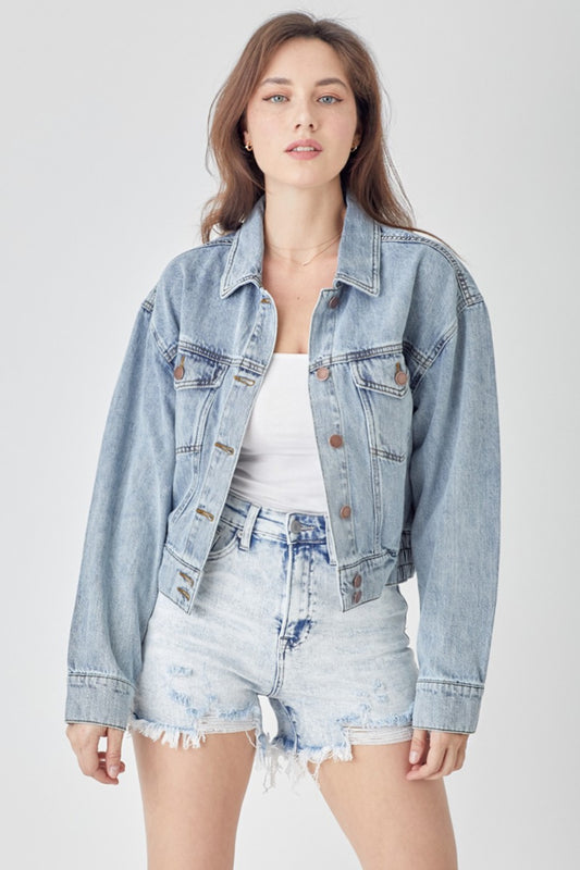 Jacket-RISEN Full Size Button Down Cropped Denim