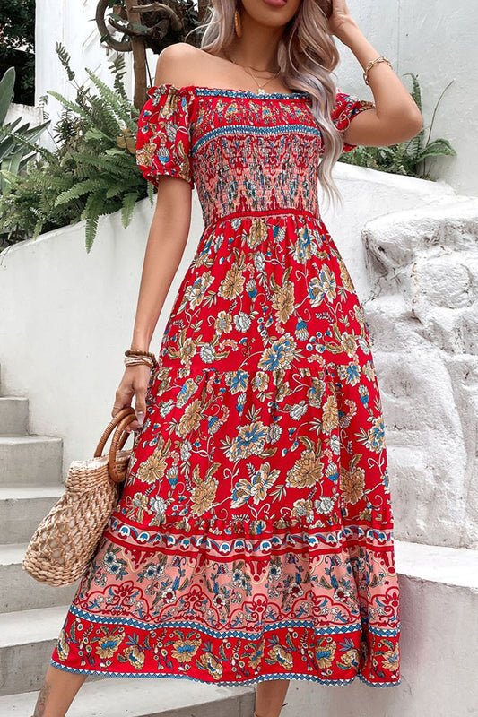 *PRESALE-Dress-Floral Off-Shoulder Smocked Midi