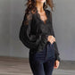 Blouse-Lace Patchwork Puff Sleeve Pleated