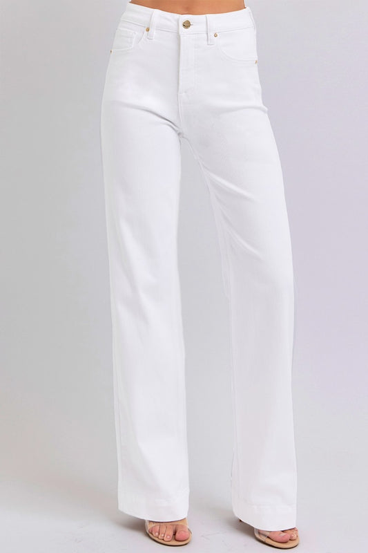 Jeans-RISEN Full Size High Waist Straight-White