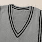 Sweater-Striped Trim V-Neck Vest-2 Colors