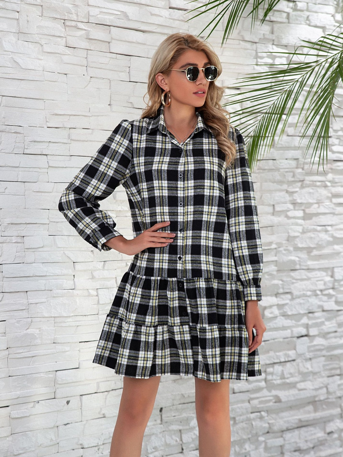 *PRESALE-Jacket Dress-Ruffle Plaid Long Sleeve