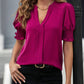 Blouse-Notched Short Sleeve-7 Colors