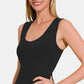 Top-Cropped Padded Seamless Tank-Black