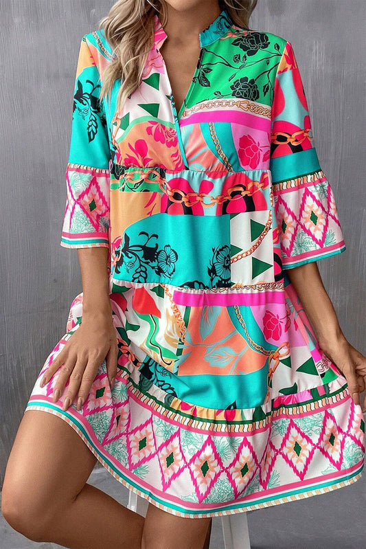 *PRESALE-Dress-Printed Surplice Half Sleeve Mini