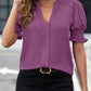 Blouse-Notched Short Sleeve-7 Colors