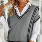 Sweater-Striped Trim V-Neck Vest-2 Colors