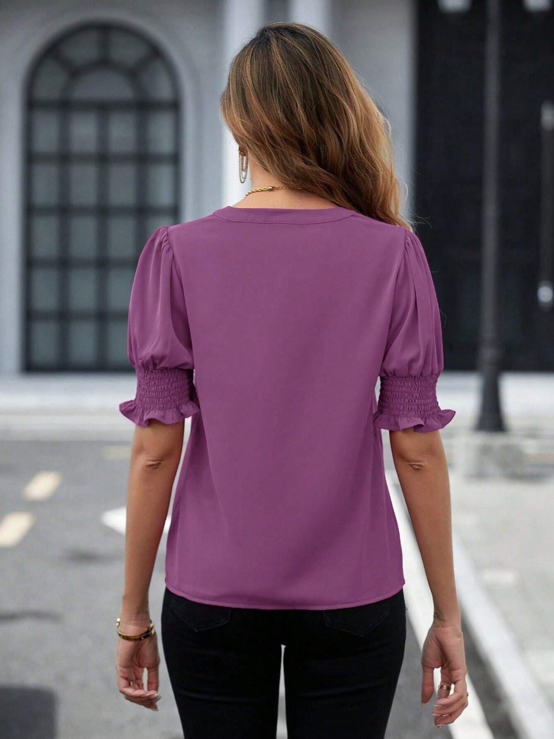 Blouse-Notched Short Sleeve-7 Colors