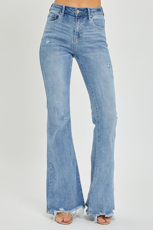 Jeans-Risen Full Size High Rise Frayed Hem Flare