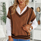 Sweater-Striped Trim V-Neck Vest-2 Colors