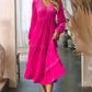 Dress-Smocked Velvety V-Neck Balloon Sleeve