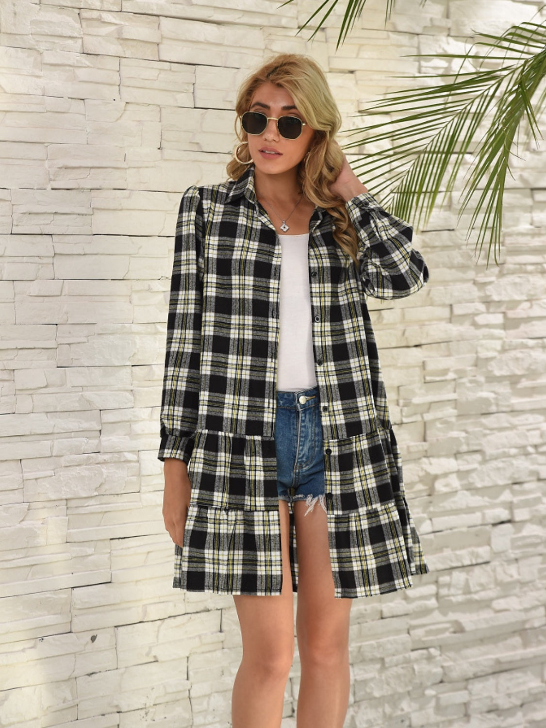 *PRESALE-Jacket Dress-Ruffle Plaid Long Sleeve