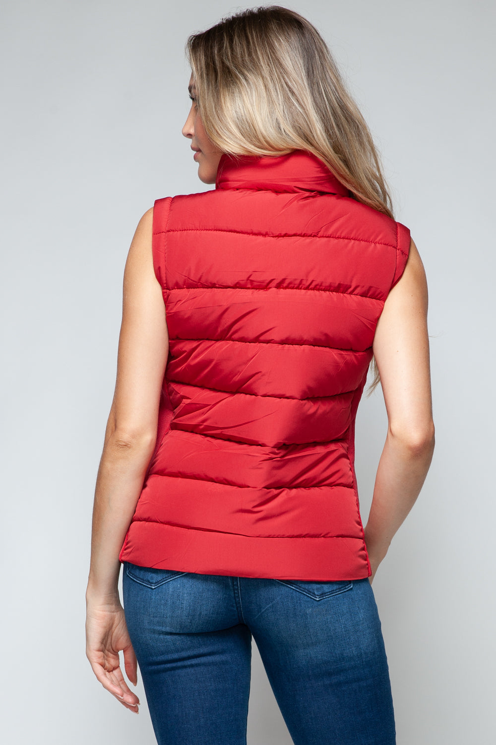 Vest-Zip Up Turtleneck with Pockets-Red