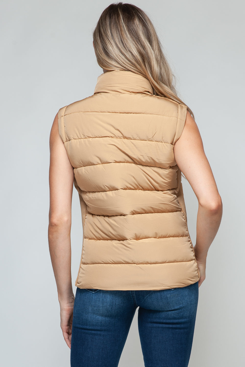 Vest-Zip Up Turtleneck with Pockets-Camel