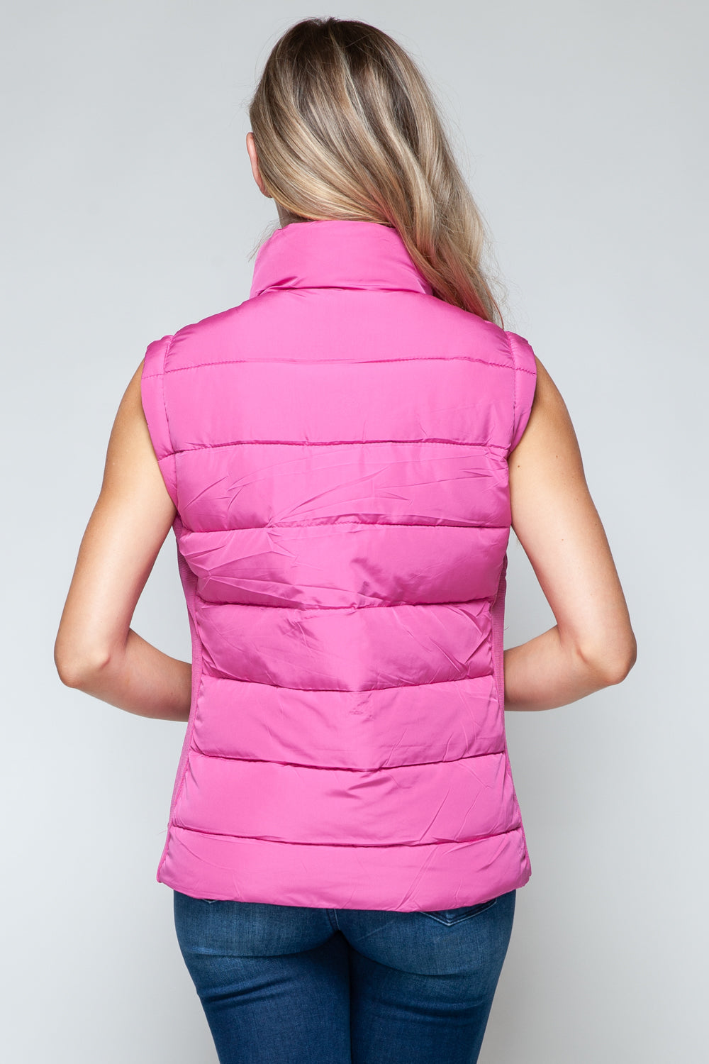 Vest-Zip Up Turtleneck with Pockets-Pink