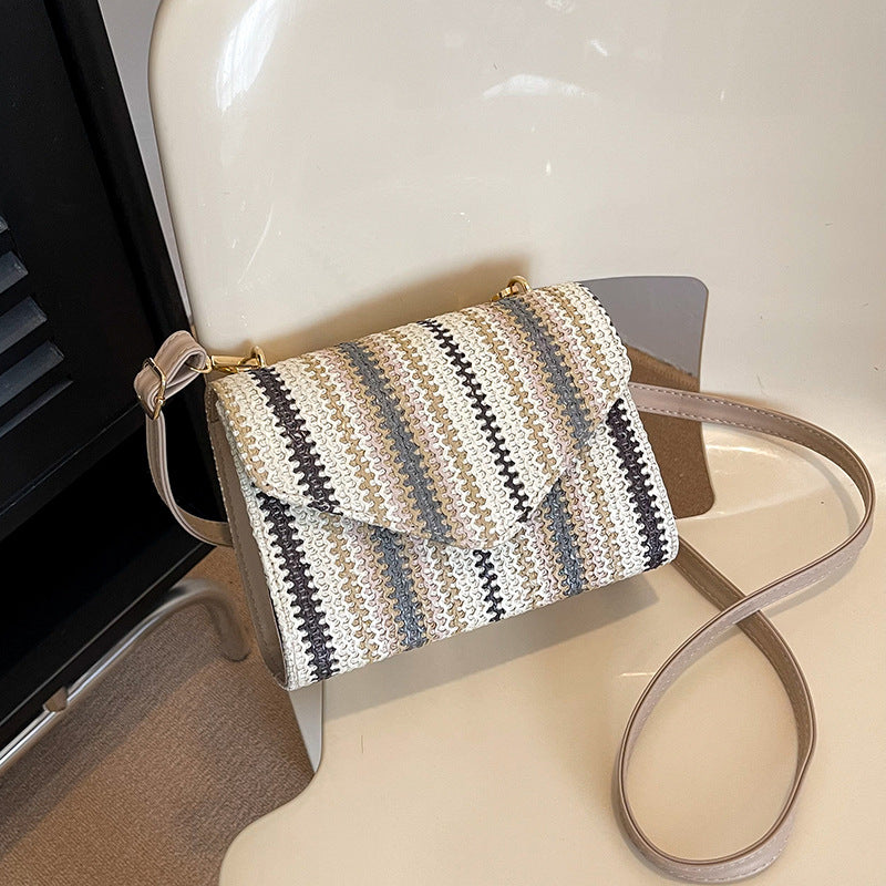 Bag-Straw Color Striped Shoulder-3 Options