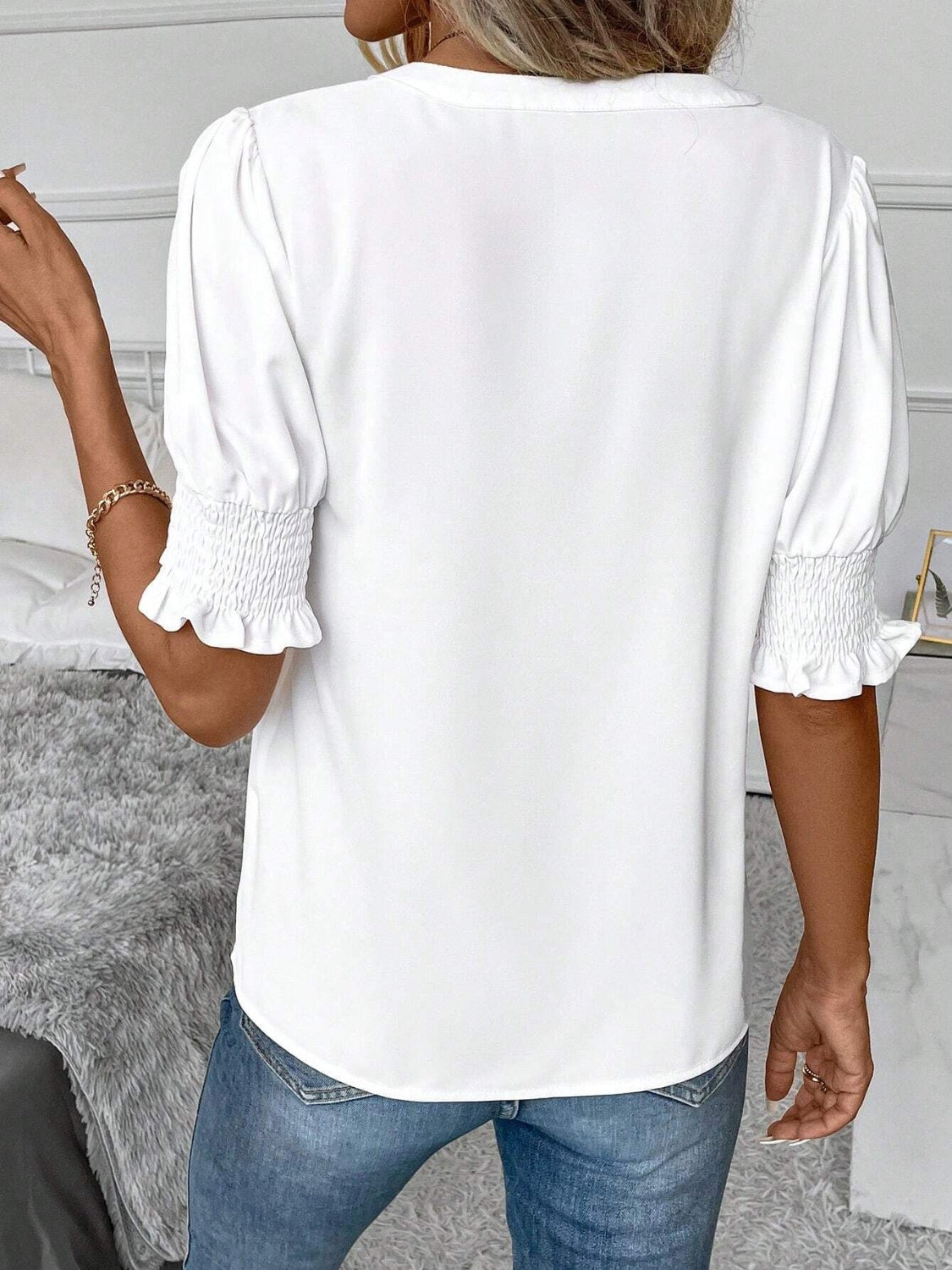 Blouse-Notched Short Sleeve-7 Colors