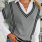 Sweater-Striped Trim V-Neck Vest-2 Colors