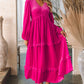 Dress-Smocked Velvety V-Neck Balloon Sleeve