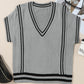 Sweater-Striped Trim V-Neck Vest-2 Colors