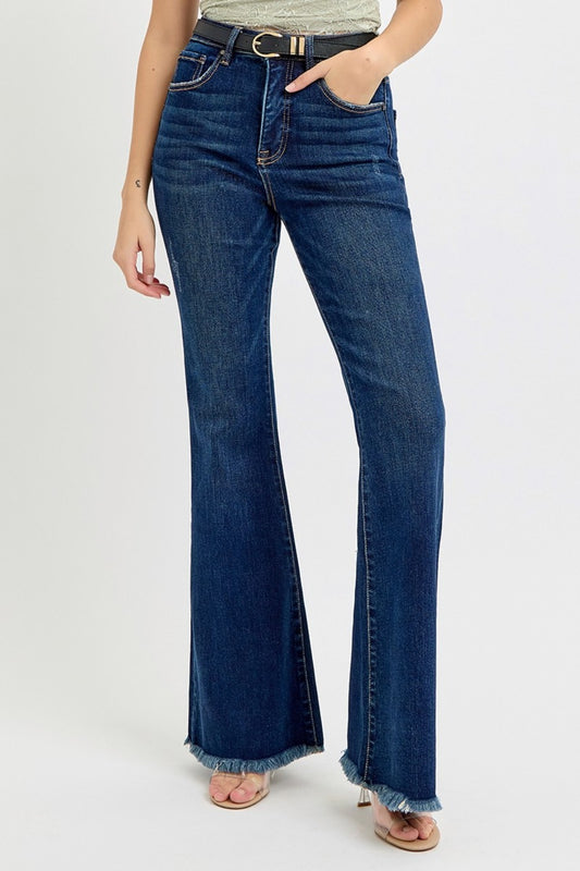 Jeans-RISEN Tummy Control Frayed Hem Flare