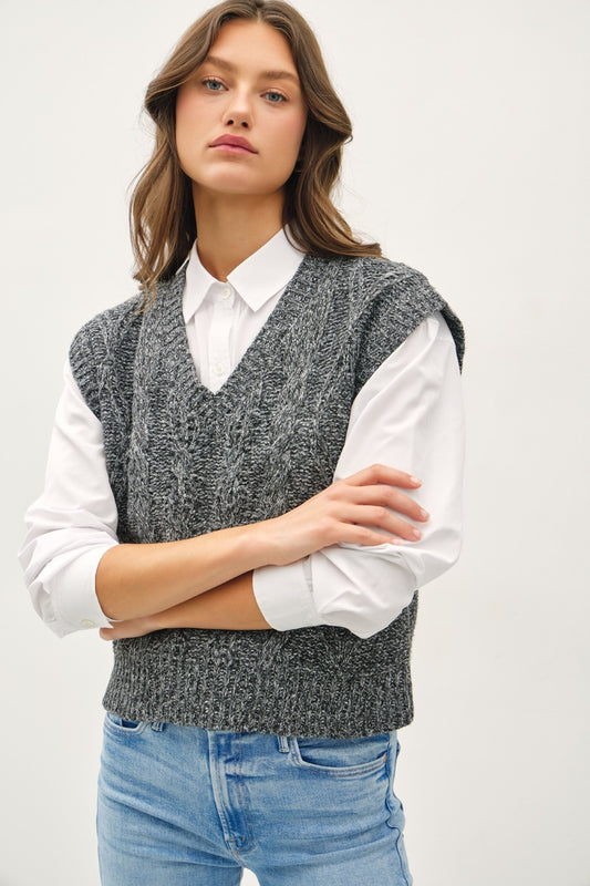 Vest-Cable Knit V-Neck Sweater