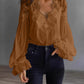Blouse-Lace Patchwork Puff Sleeve Pleated